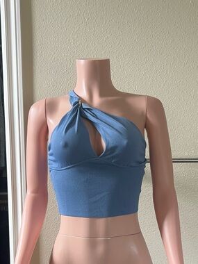 Zara Asymmetrical One-Shoulder Blue Twist Crop Top. Size S. New!